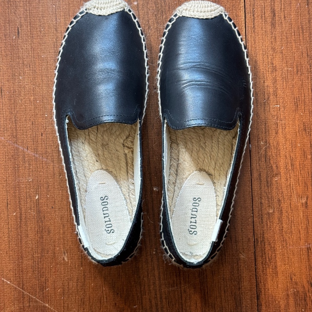 Soludos Black Leather Espadrilles